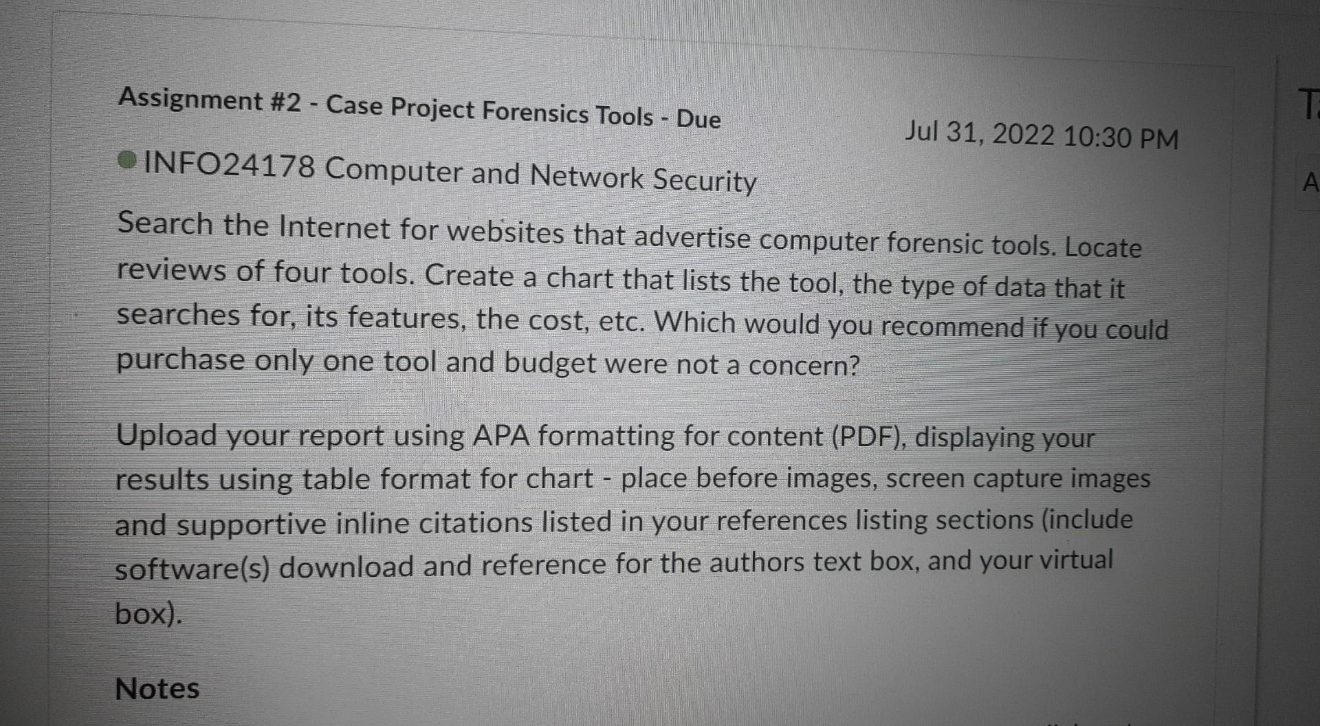 Solved Assignment #2 - Case Project Forensics Tools - Due | Chegg.com