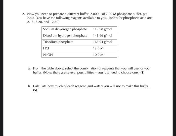 Solved 2. Now you need to prepare a different buffer: 2.000 | Chegg.com