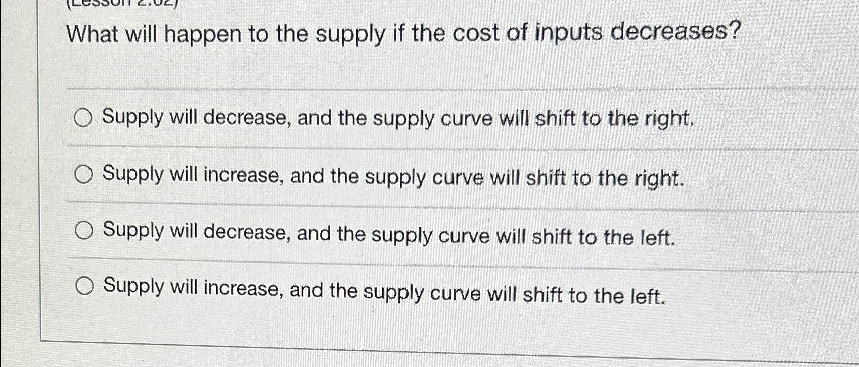 Solved What will happen to the supply if the cost of inputs | Chegg.com