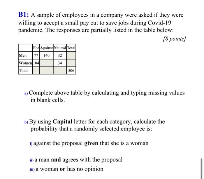 Solved B1: A Sample Of Employees In A Company Were Asked If | Chegg.com