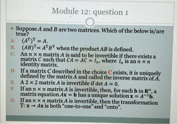 Solved Module 12: Question 1 Suppose A And B Are Two | Chegg.com