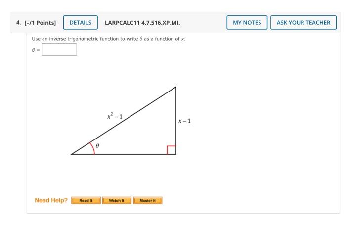 Solved Use an inverse trigonometric function to write θ as a | Chegg.com