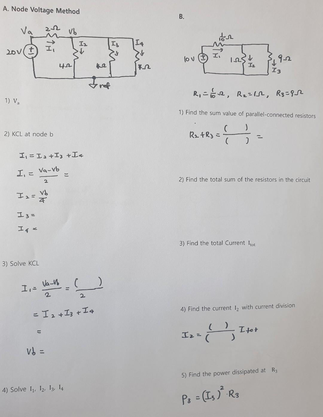 Solved A. Node Voltage Method B. R1=101Ω,R2=1Ω,R3=9Ω 1) Va | Chegg.com