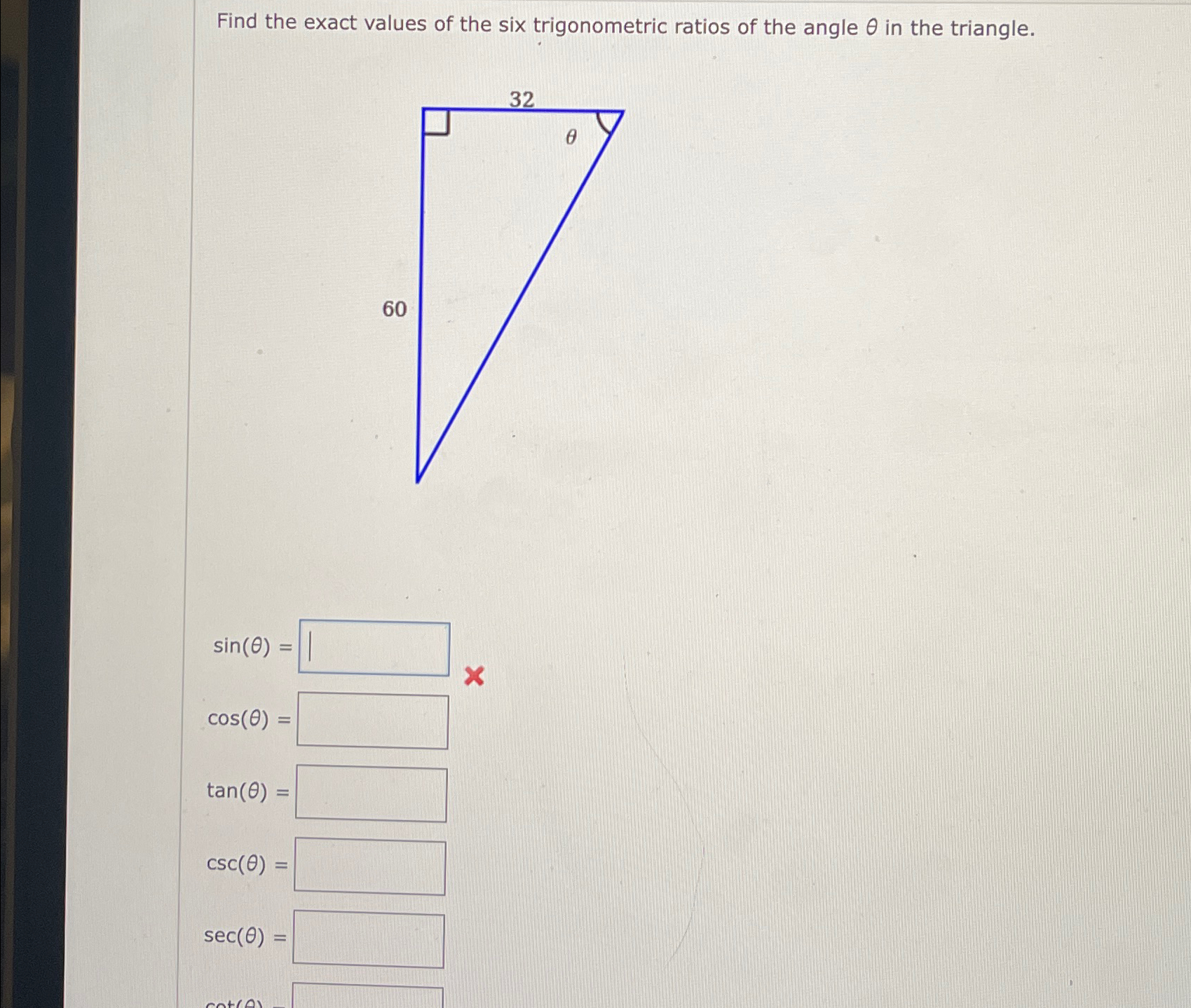 Solved Find the exact values of the six trigonometric ratios | Chegg.com