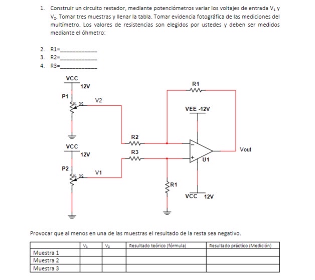 Construir un circuito restador, mediante | Chegg.com