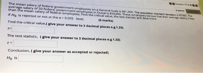 Solved 17 polis The mean salary of federal government | Chegg.com