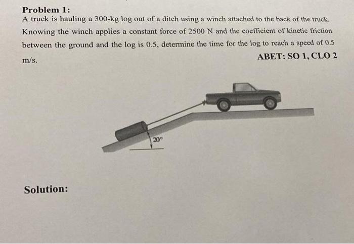 Solved Problem 1: A truck is hauling a 300-kg log out of a | Chegg.com