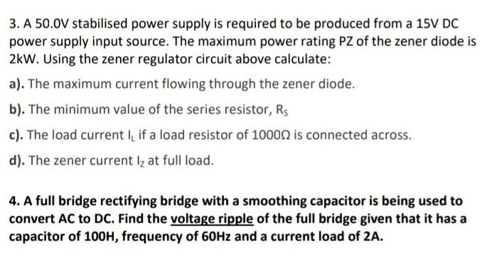 Solved 3. A 50.0V stabilised power supply is required to be | Chegg.com