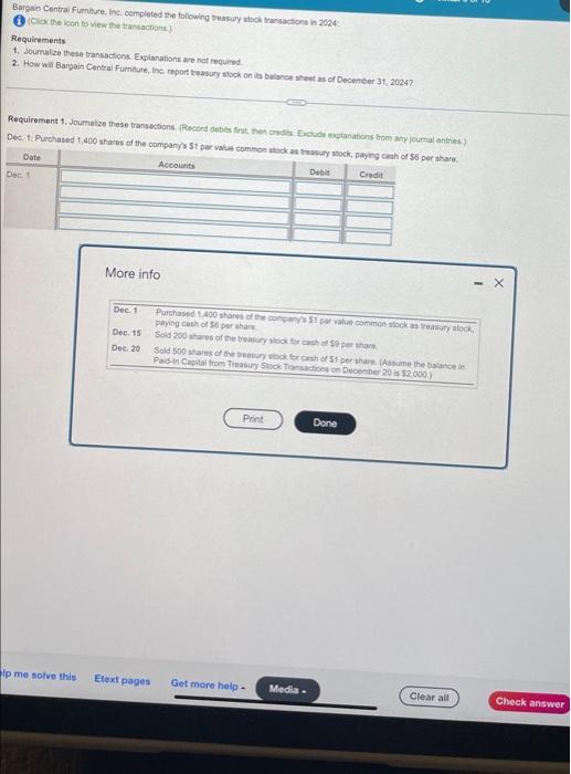 Solved Bargain Central Furniture, Inc. completed the