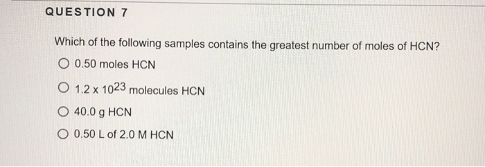 which of the following samples contains the greatest number of molecules