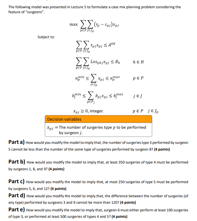 Solved The following model was presented in Lecture 5 ﻿to | Chegg.com
