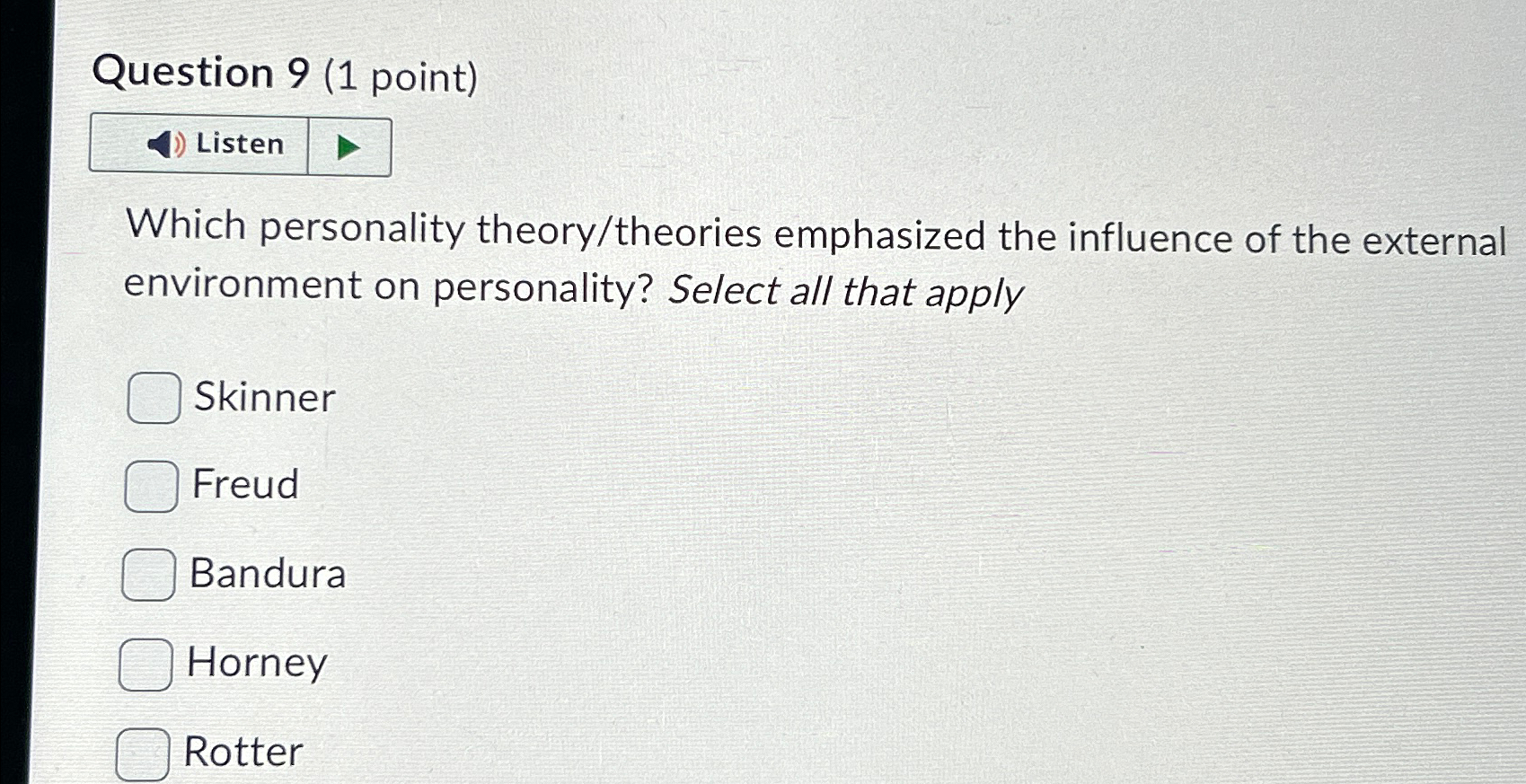 Solved Question 9 (1 ﻿point)Which Personality | Chegg.com