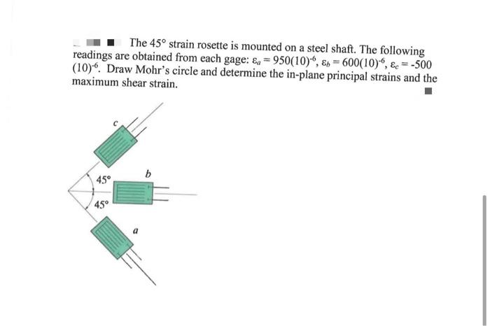 Solved The 45° strain rosette is mounted on a steel shaft. | Chegg.com