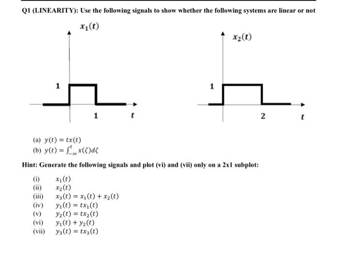 Solved Q1 (LINEARITY): Use the following signals to show | Chegg.com
