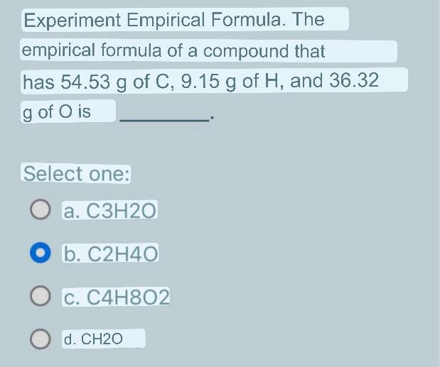 experiment empirical formula