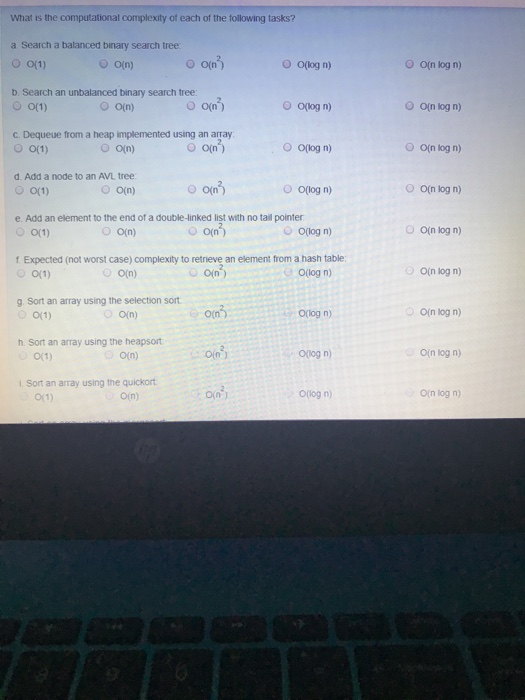 Solved What is the computational complexity of each of the | Chegg.com