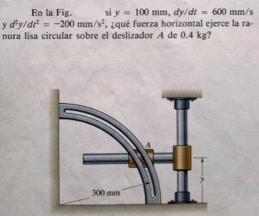 En la Fig. \( \quad \) si \( y=100 \mathrm{~mm}, d y / d t=600 \mathrm{~mm} / \mathrm{s} \) y \( d^{2} y / d t^{2}=-200 \math