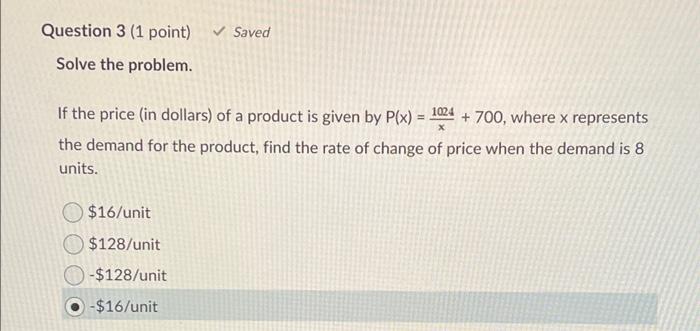 Solved Question 3 (1 point) Saved Solve the problem. 1024 | Chegg.com