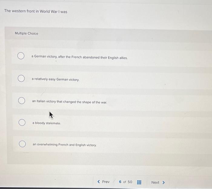 Solved The Western Front In World War I Was Multiple Choice | Chegg.com