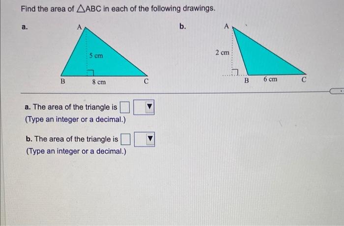 Solved Find the area of AABC in each of the following | Chegg.com