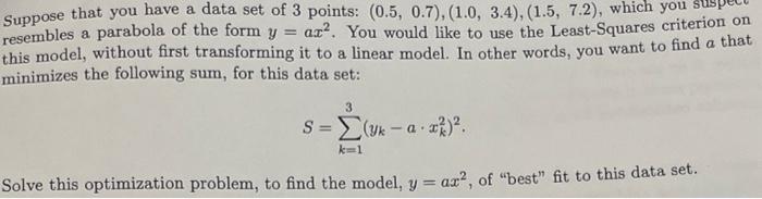 Solved y Suppose that you have a data set of 3 points: (0.5, | Chegg.com