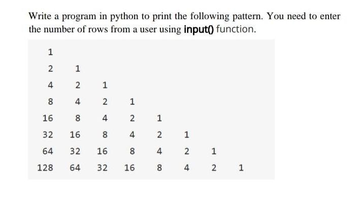 Solved Write a program in python to print the following | Chegg.com