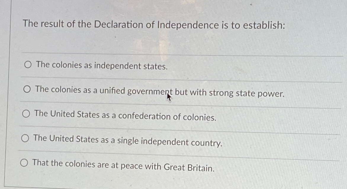 Solved The result of the Declaration of Independence is to | Chegg.com