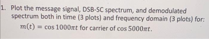 Solved Plot The Message Signal Dsb Sc Spectrum And