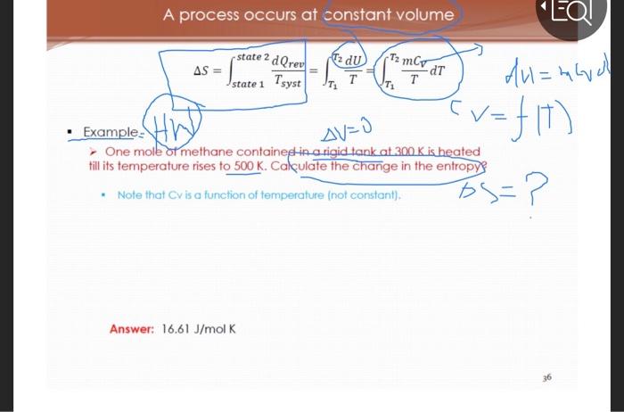 Solved A process occurs at constant volume 'EQI state 2 | Chegg.com