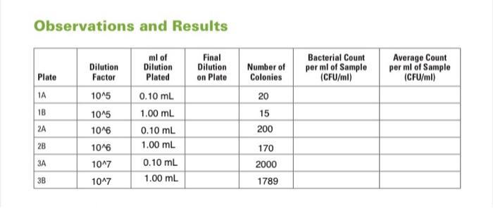 Solved Observations and Results Final Dilution on Plate | Chegg.com