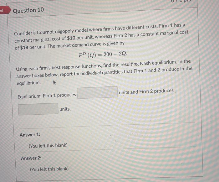 Solved Consider A Cournot Oligopoly Model With Two Firms. | Chegg.com