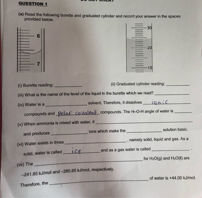 Solved QUESTION 1 (a) Read the following burette and
