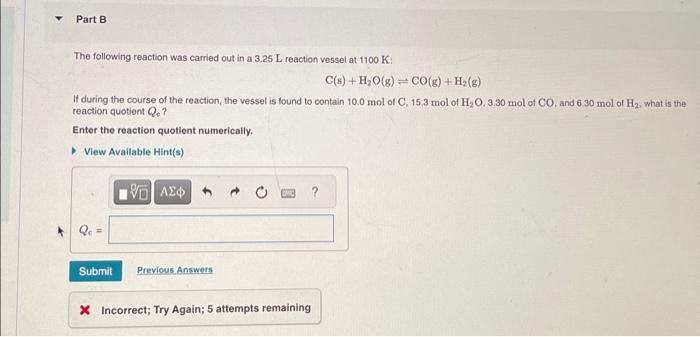 Solved The following reaction was carried out in a 3.25 L | Chegg.com