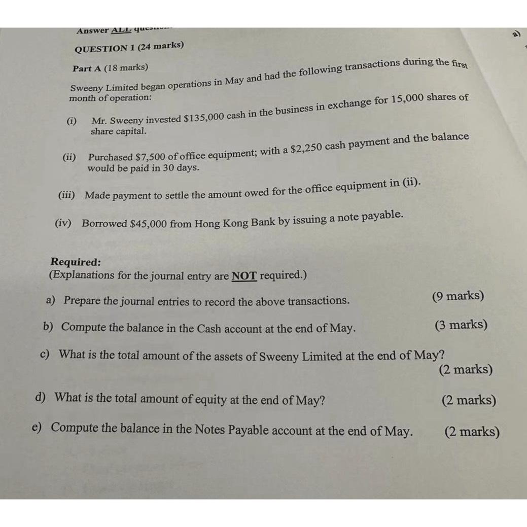 Solved QUESTION 1 (24 ﻿marks)Part A (18 ﻿marks)Sweeny | Chegg.com