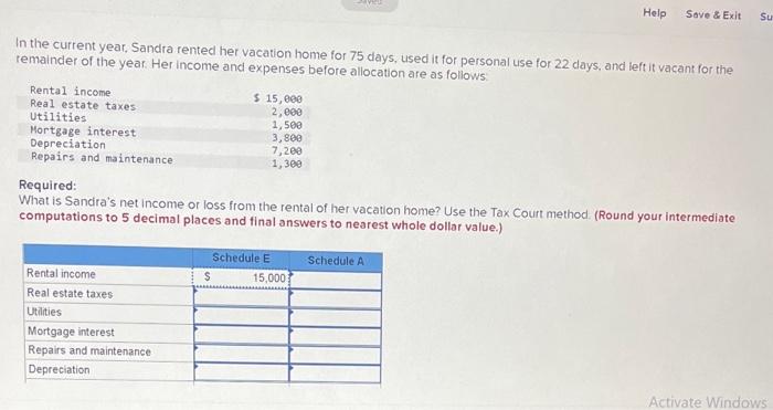 Solved In the current year Sandra rented her vacation home Chegg com