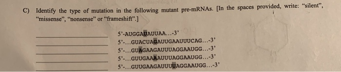 Solved C) Identify the type of mutation in the following | Chegg.com