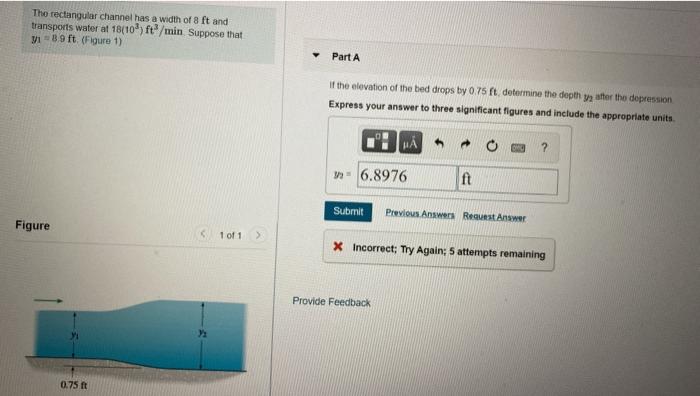 Solved The rectangular channel has a width of 8 ft and | Chegg.com