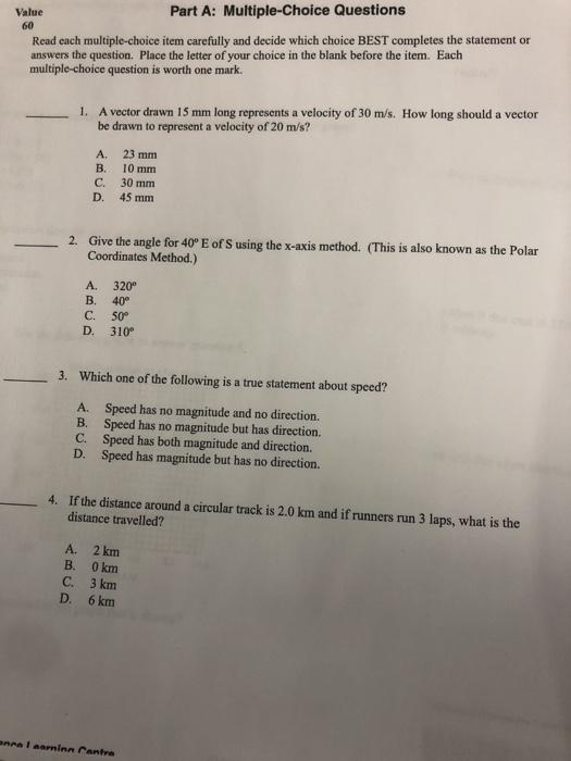 Solved Value 60 Part A: Multiple-Choice Questions Read each