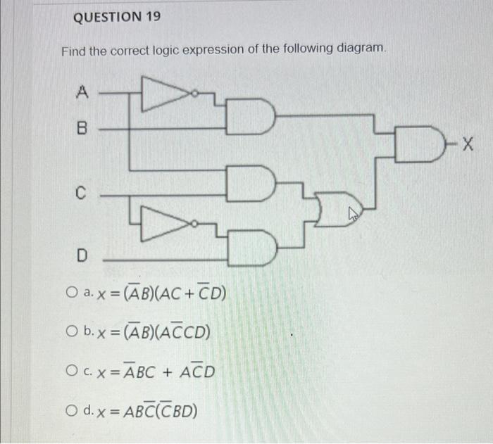 Solved QUESTION 19 Find the correct logic expression of the | Chegg.com