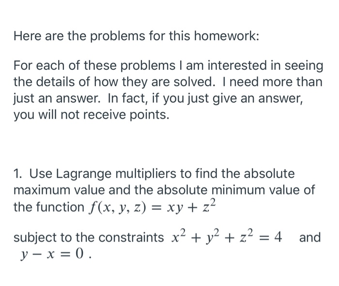 Solved Here are the problems for this homework: For each of | Chegg.com