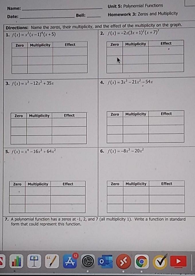 Solved Name Unit 5 Polynomial Functions Homework 3 Zeros 9802