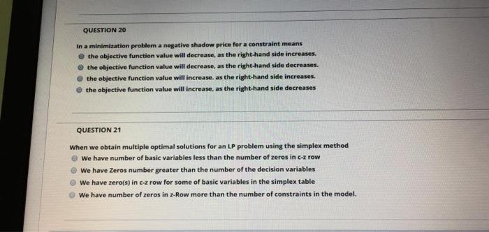 Solved QUESTION 20 In a minimization problem a negative | Chegg.com
