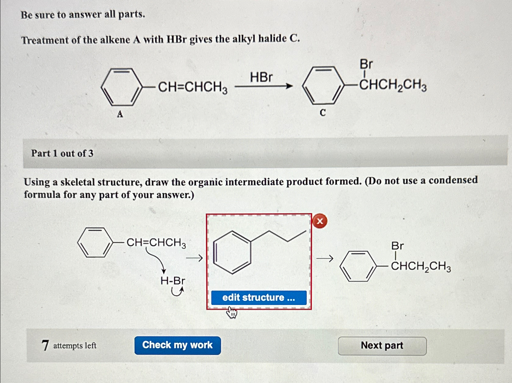 Solved Be sure to answer all parts.Treatment of the alkene A | Chegg.com