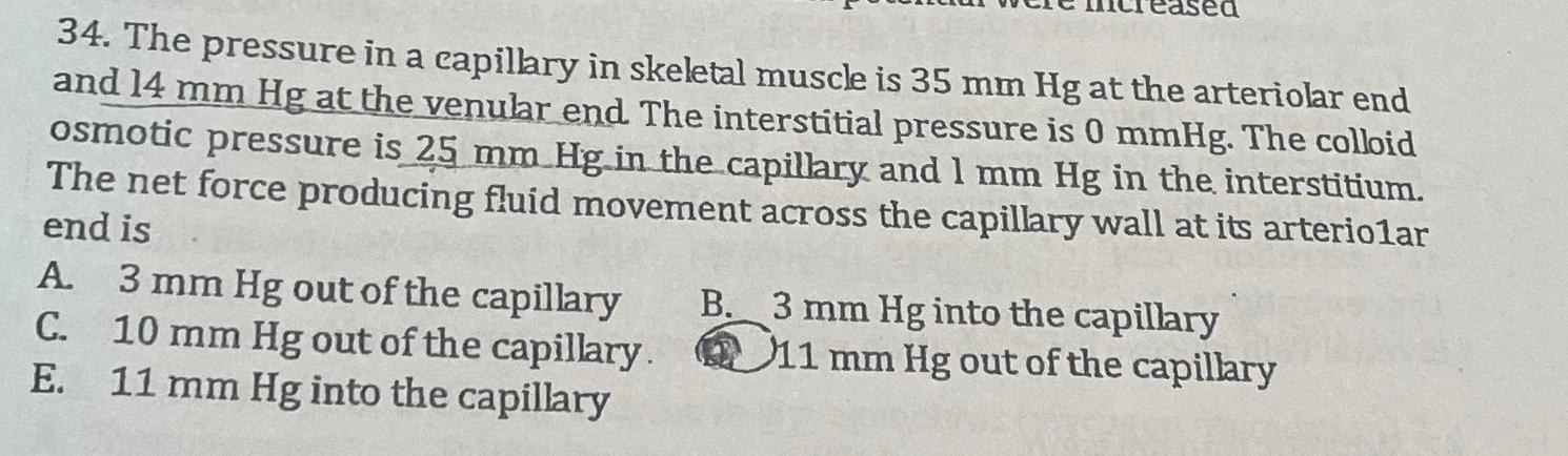 Solved The pressure in a capillary in skeletal muscle is | Chegg.com