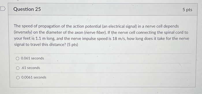 Solved The speed of propagation of the action potential (an 