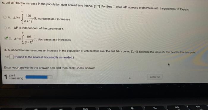 Solved 0 195 The population of a culture of bacteria has | Chegg.com