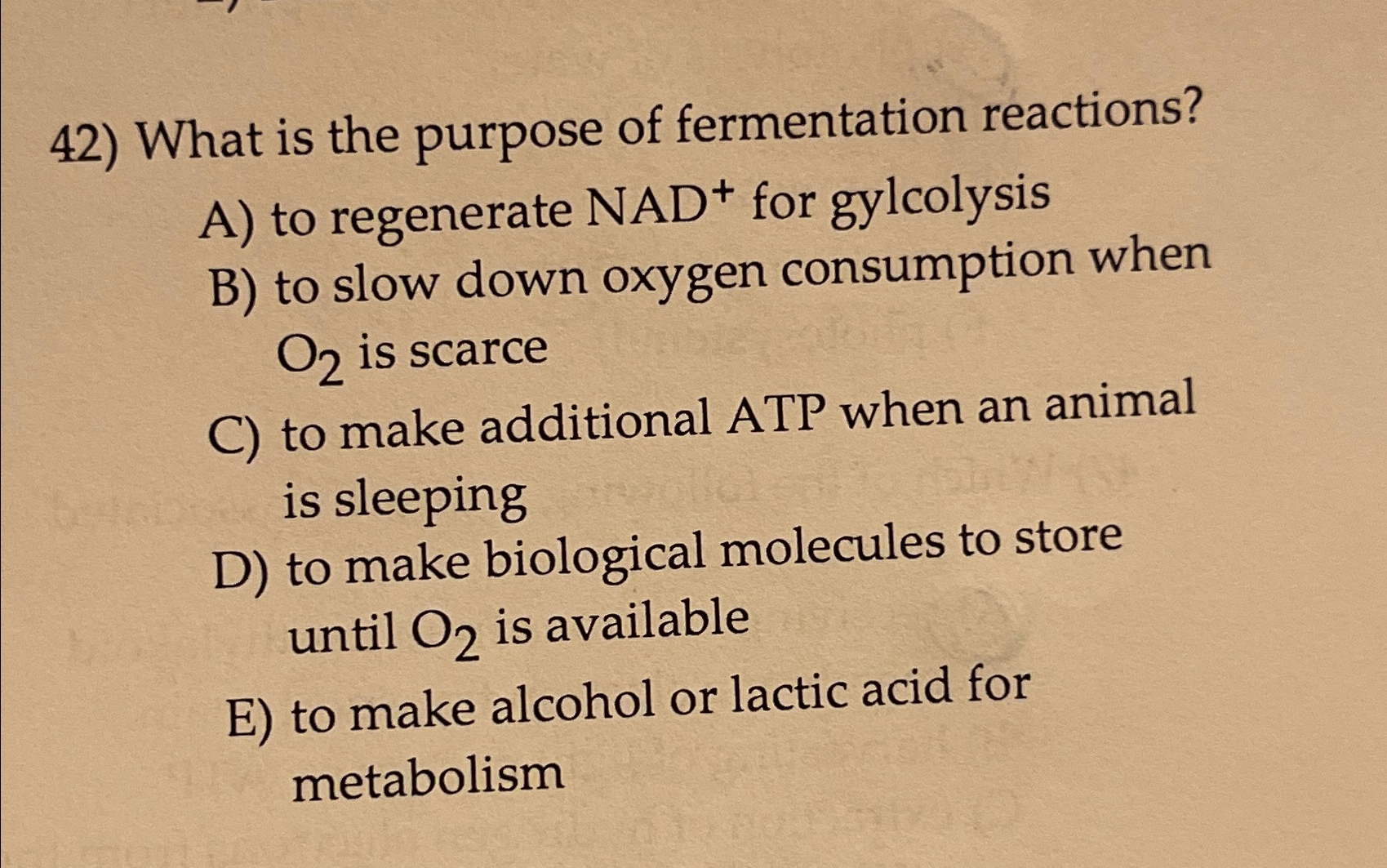 Solved What is the purpose of fermentation reactions?A) ﻿to | Chegg.com