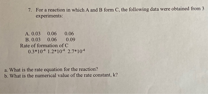 Solved 7. For a reaction in which A and B form C, the | Chegg.com