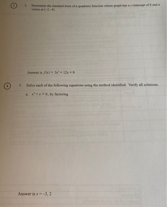 Solved 2. Determine the standard form of a quadratic | Chegg.com