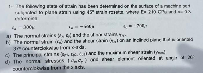 Solved 1- The following state of strain has been determined | Chegg.com